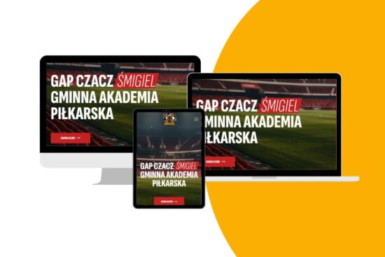 Nowoczesna strona WordPress dla akademii piłkarskiej GAP Czacz/Śmigiel – widok responsywnej witryny z sekcją zapisów i aktualnościami