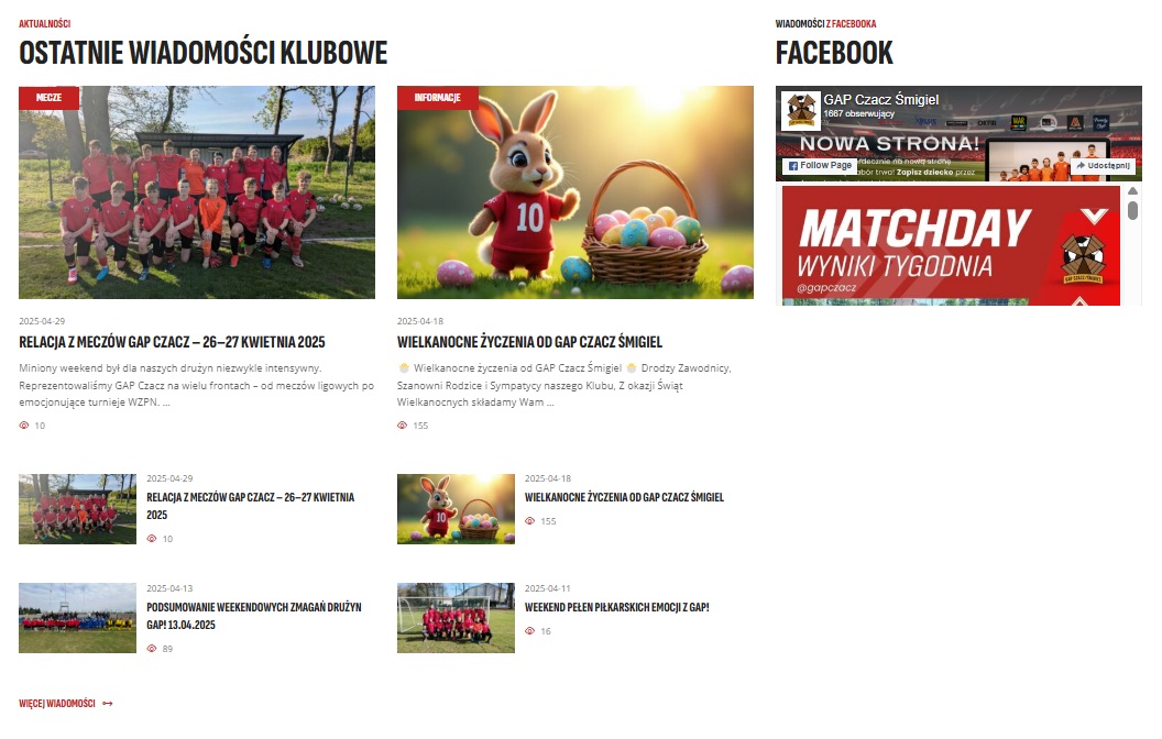 Ostatnie wiadomości GAP Czacz Śmigiel – relacje z meczów, życzenia klubowe i aktualności