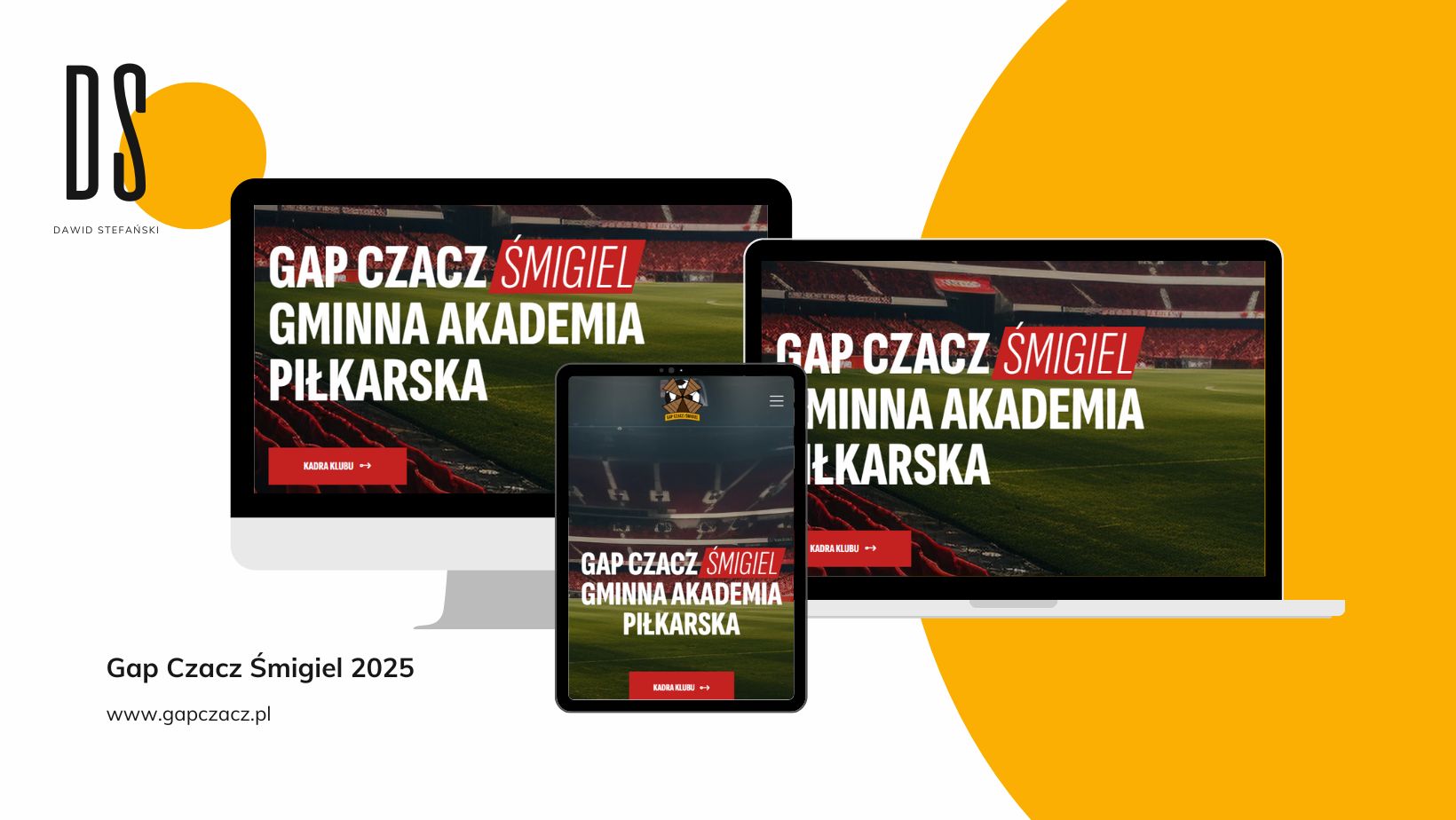 Strona WordPress dla akademii piłkarskiej GAP Czacz/Śmigiel – widok responsywnej witryny z sekcją zapisów i aktualnościami