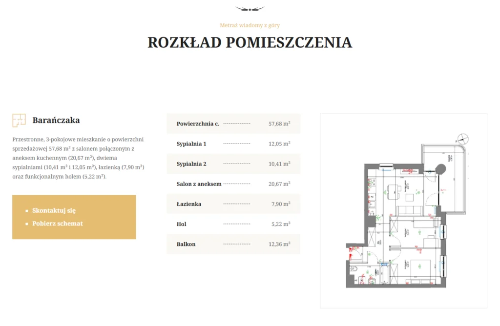 Rozkład mieszkania na stronie internetowej zrealizowanej przez DS Marketing