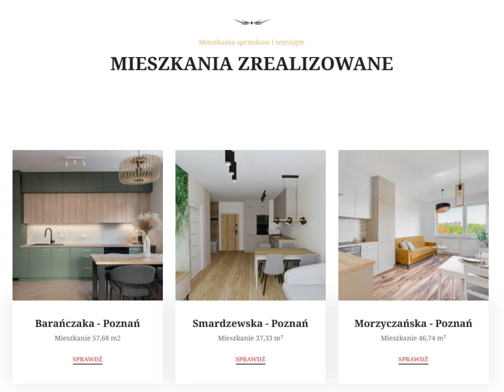 Portfolio realizacji mieszkań na stronie zbudowanej przez DS Marketing