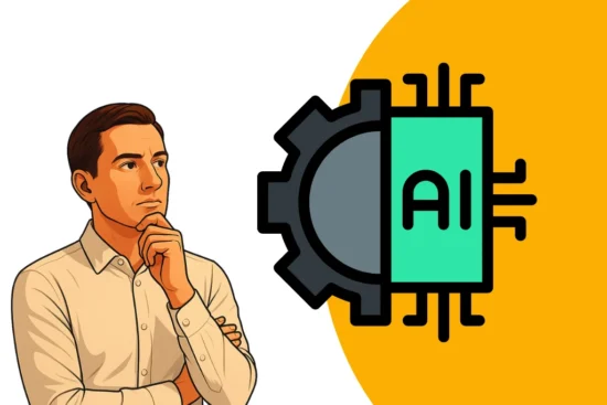 Ilustracja przedstawiająca stratega DS Marketing analizującego procesy biznesowe obok symbolu sztucznej inteligencji, co obrazuje filozofię diagnozy przed receptą oraz automatyzację kwalifikacji klientów za pomocą AI.